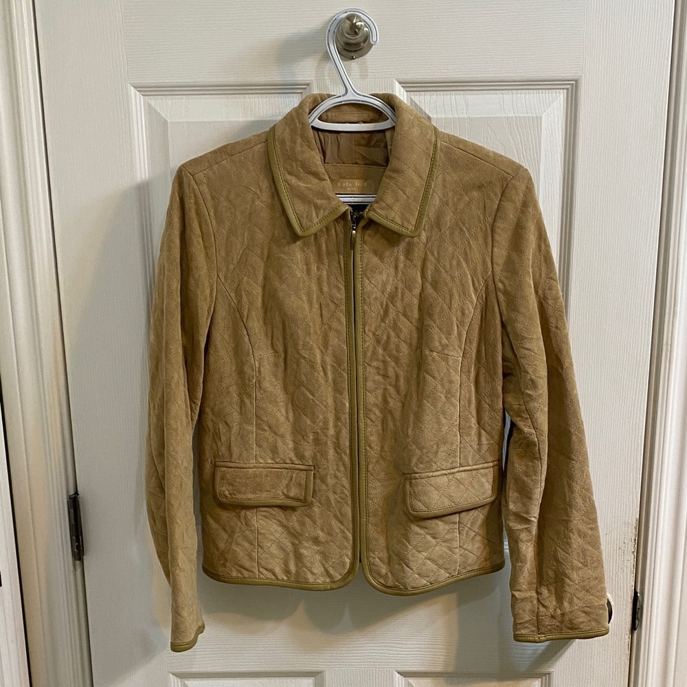 Kate Hill Quilted Suede Zip Up Jacket Coat Collared Women’s Size 6 Petite Trendy